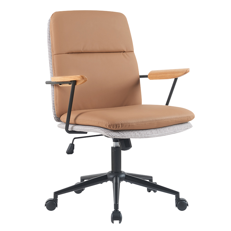 흙빛 노란색 나무 팔걸이 더블 쿠션 홈 오피스 의자(X-5135)