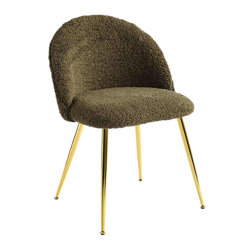 골든 베이스(Y-C16)가 있는 녹색 테디 플리스 다이닝 체어